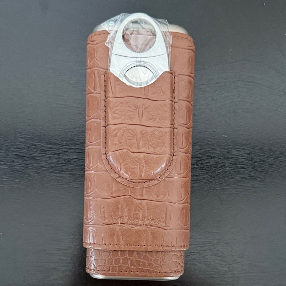 NWT Scotte Brown Croc-Embossed Leather Cigar Case - Picture 2 of 7
